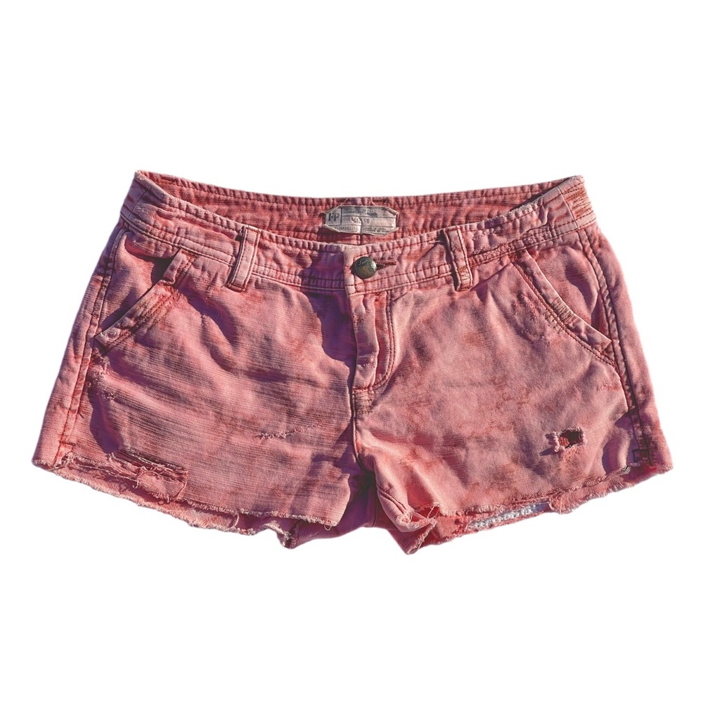 Free People Distressed Shorts Size 0 (25) Pink Salmon Acid Wash Frayed Boho Jean